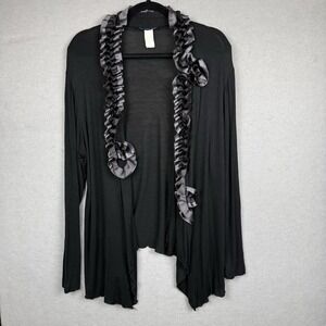 Vtg St. Tropez West Womens Knit Open Cardigan Sz XL Ruffles‎ Black Whimsygoth